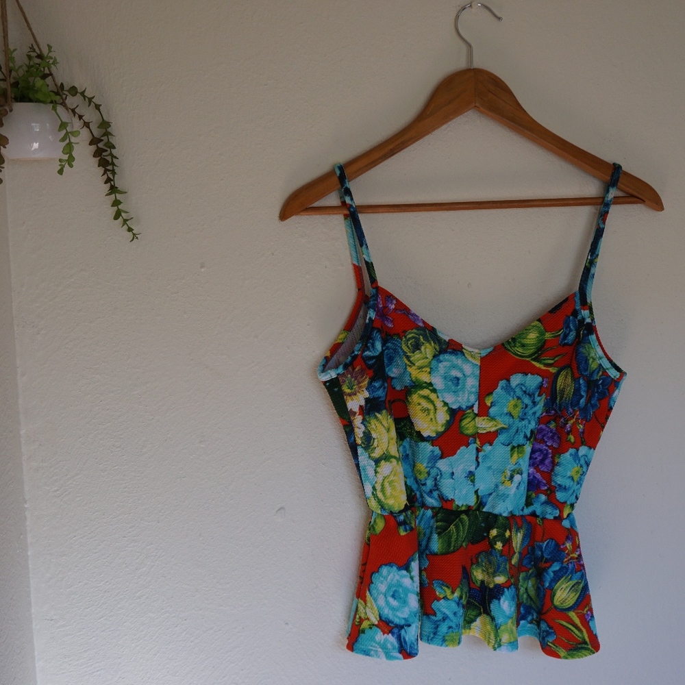 Open Back Spaghetti Strap Flower Top